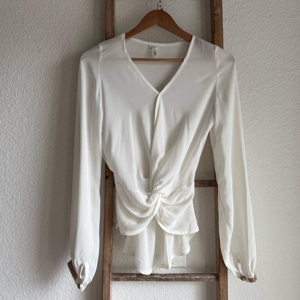 Caramelo Twist Front Embellished Sleeve Tunic Blouse Sz: 4